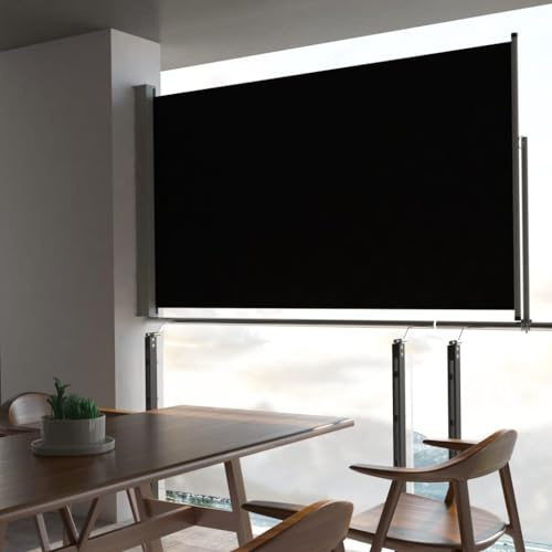 Myheimly Ausziehbare Seitenmarkise Sichtschutz Sonnenschutz 140x300 cm Schwarz