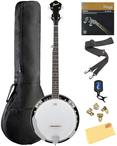 Ibanez B50 5-String Banjo Bundle with Gig Bag, Tuner, Strap, D'Addario Strings, Picks, and Austin Bazaar Polishing Cloth