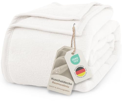 LAYNENBURG Premium Baumwolldecke 150x200 cm - Oeko-TEX 100 - Baumwollmix Kuscheldecke - Decke als Wohndecke, Sofa-Decke & Couchdecke - Wolldecke kuschelig-warm aus Baumwolle (Creme)