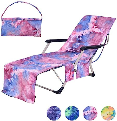 Chaise Lounger Pool Chair Cover Beach Chair Cover Towel with Side Storage Pockets Tie-dye