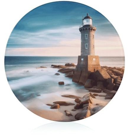 Glasschneidebrett aus gehärtetem Strand-Leuchtturm, 20,3 x 20,3 cm, mit Gummifüßen, rutschfestes und hitzebeständiges Obstschneidebrett, kleines Schneidebrett, Geschenk für Küche/Bar/Camping/Hochzeit