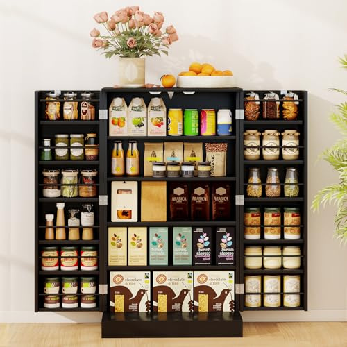 GiantexUK Kitchen Cupboard, Wooden Buffet Pantry Cabinet with 17 Shelves and 2 Doors, Multifunctional Storage Organizer for Living Room Dinning Room (Black, 59 x 30 x 104cm) | Wooden Buffet Pantry Cabinet with 17 Shelves and 2 Doors, Multifunctional Storage Organizer for Living Room Dinning Room