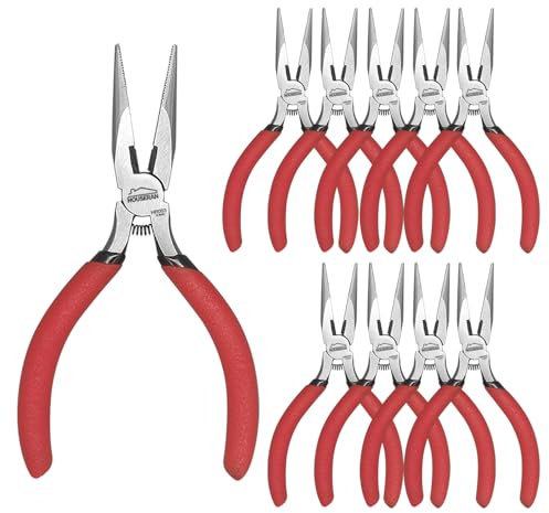 HOUSERAN Mini Pince à Bec long,127mm, 10 Paquets,Pince à Bec,Ensemble de Pinces à Bijoux, Pince Plate à Bout Rond, Pince électronique à Bec Effilé, Petite Pince à Bec pour la Fabrication de Bijoux