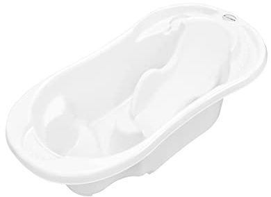 PLASTIMYR Cubeta Anatómica CONFORT Bañera Blanca Grande Bebe– Bañera Para Bebe 0-6 y 6-12 Meses – Tina De Baño Para Bebe Ergonómica y Segura con Tapón de Vaciado