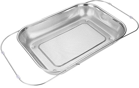 Scolapasta ovale da lavello in acciaio con cestello espandibile, a maglia fine, per riso e pasta, per verdure, bacche, cibo, lavaggio cucina, cucina