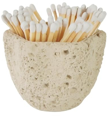 Match Holder,Match Bottle Concrete Match Holder with Striker-Beautiful Petal Shape in Jar-for Cute/Fancy/Long Candle Matches,Refresh Any Modern Home Decor with Premium Floral Jar-No(Milky Beige)