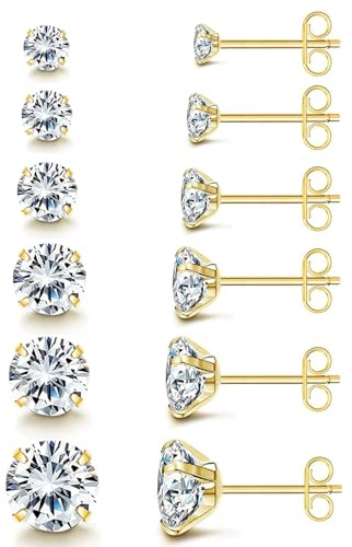 6 Paare Ohrstecker Silber 316L Edelstah Ohrringe für Damen Herren Zirkonia Ohrringe Set Hypoallergen Unisex Klein Ohrstecker, 3-8mm