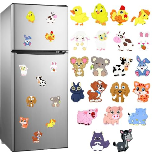 21 PSC Fridge Magnets for Kids, Cute Farm Animals Fridge Magnet for Toddlers, Full Back Magnetic Rubber Cute Animals Refrigerator Magnets, Montessori Educational Fridge Magnets