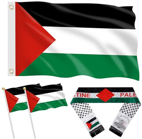Drapeau Palestine 150 x 90 cm, drapeau Palestine écharpe 135 x 13,5 cm, 2 drapeaux palestiniens pivotants 13,5 x 21,5 cm, drapeau palestinien avec œillets, idéal pour les amateurs de drapeaux