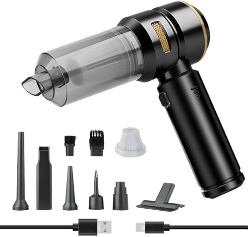 Higoom 4 in 1 Cordless Handheld Vacuum Cleaner,Car Vacuum Cleaner,22000PA Strong Suction Mini Vacuum,Dust Blower,Can be Used for Home,Car(Black-gold)