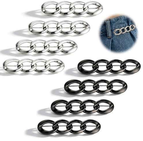 Clips de cintura ajustables para pantalones, 8 unidades, cierre de clip, color negro y plateado, cierre de pantalones, cierre de ganchos, cintura para vaqueros y ropa