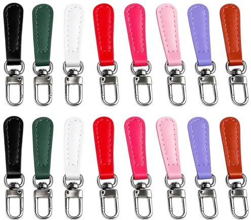 16 Pcs Removable PU Leather Zipper Pullers, Zipper Pull Replacement, Replacement Zipper Pulls for Backpacks, Luggage, Jackets, Purses, Suitcases, Handbags (8 Colors)