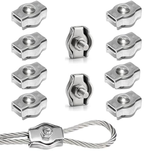 Rshuhx M6 Cable Acero Abrazaderas de Cable Wire Rope Clips Abrazadera de Cuerda de Alambre Acero Inoxidable 304 Adecuado para Tendederos, Toldos y Jardines 10pcs
