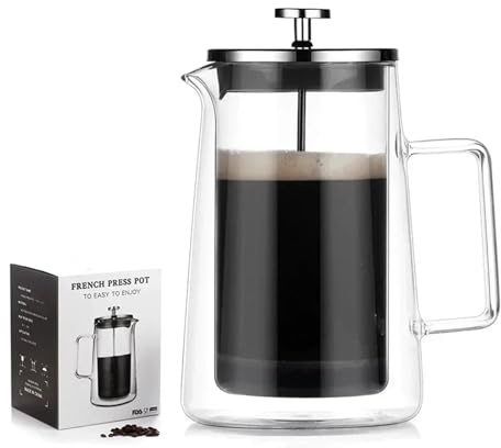 Prensa Francesa De Vidrio De Alto Borosilicato, Filtro De Cafetera Con Aislamiento De Doble Capa, Herramienta De Café Compartida, 350ML/650ML/1000ML(1pcs1L)
