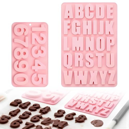 Zahlen Silikonformen und Buchstaben Silikonform, Silikonformen mit dem Alphabet von A bis Z und den Zahlen von 0 bis 9, Rosa 3D-Formenset zum Selbermachen von Pralinen, Keksen und Seifen