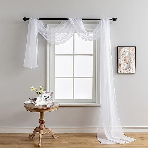 AZRMT 30Ft Extra Long Sheer Window Scarf Valance - 37W x 360L 1 Panel, White Sheer Draping Fabric for High Ceiling, Wedding Arch Backdrop, Party Stage, Photography,Bed Canopy,Living Room Bedroom Decor