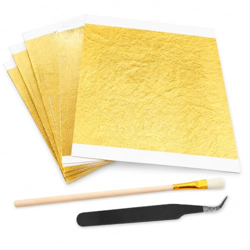 ZOCONE 200 Stück Blattgold zum Basteln 14 * 14CM Gold Blätter Imitation | Goldpapier für Nägel, Holz, Möbel Dekoration, Goldfolie Goldflocken für Kunst- & DIY-Projekte,Goldblätter zum Bastel