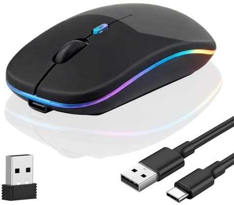 LEVMEK Ratón Inalámbrico Bluetooth 5.2 y USB 2.4 GHz Recargable, 3 dpi | Modo dual Bluetooth y USB, 3 niveles DPI ajustables, diseño portátil y compatible con iPad, PC, Mac, Windows, iOS y Android