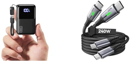 INIU 45W Smallest Fast Charging Power Bank + [2-Pack 2m] 240W USB C to USB C Charger Cable