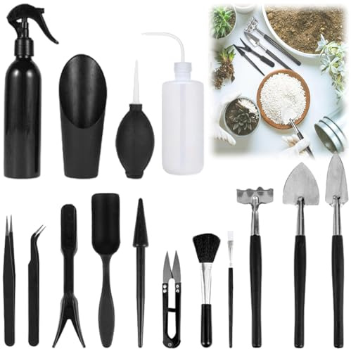 Seutmrou 15 Piezas Juego de Herramientas de Jardín, Las Suculentas Herramienta, Herramientas Bonsai Kit, Jardinería Kit para Interior y Exterior Plantar Flores Trasplantar y Aflojar Tierra