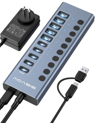 ACASIS 10 Ports Powered USB 3.2 Hub (5 USB-A 3.2 +5 USB-C 3.2), 10Gbps