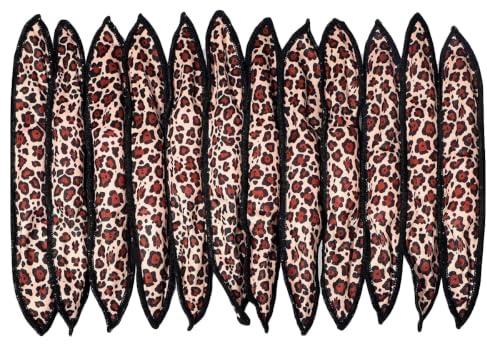 Batum 12 st hårlocktänger utan värme, 20 x 3,5 cm ingen permanent svamp locktång för långt kort hår, leopardtryck färg