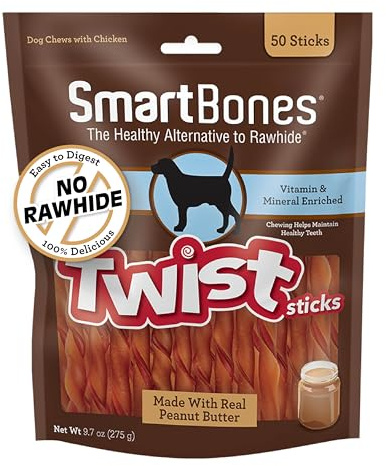 SmartBones Smart Twist Sticks With Peanut Butter, Rawhide-Free Chews For Dogs, 50 Count