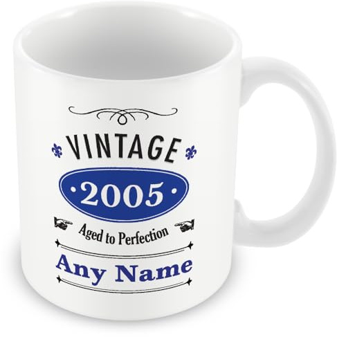 Vintage 2005 (Age 21) Personalised Mug/Cup - Customised 21st Birthday Gift - Add Name - Blue