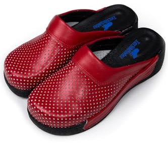 Terlik Sabo Suela de Cuña ST024 Zuecos de Cuero para Mujer Pantuflas Zapatos Sabot, Mujer, Negro Rojo, EU 39