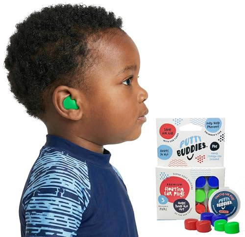 Putty Buddies Tappi per le orecchie galleggianti in morbido silicone, blu, rosso e verde, confezione da 3 paia