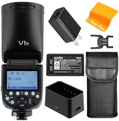Godox V1F TTL Camera Flash Speedlite Round Head Flash 2.4G HSS 1/8000S TTL Wireless X System High Performance Li-ion Battery Camera Speedlight for Fuji Fujifilm for Wedding Portrait Studio Photography