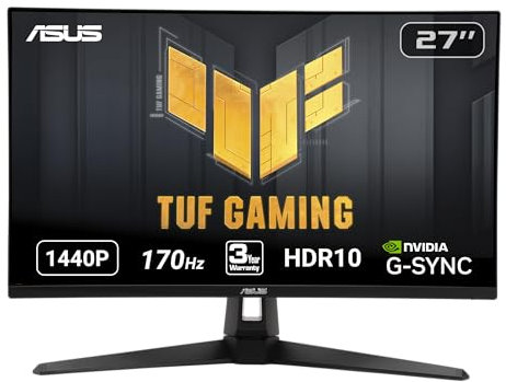 ASUS Monitor TUF Gaming 27 2K HDR (VG27AQ1A) - WQHD (2560 x 1440), IPS, 170 Hz (Supporta 144 Hz), 1 ms, Extreme Low Motion Blur, Altoparlante, Compatibile G-SYNC, montabile VESA, DisplayPort, HDMI