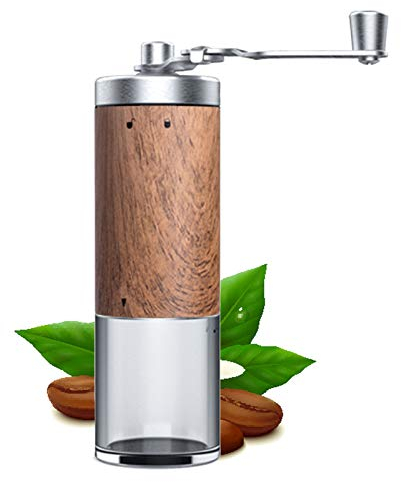 Elinala Kaffeemühle Manuell, Kaffeemühle Hand, Edelstahl kleine Haushaltskaffeemühle mit Holzmaserung zum Mahlen von Kaffeebohnen, Getreide, Gewürzen, Nüssen, Tabletten