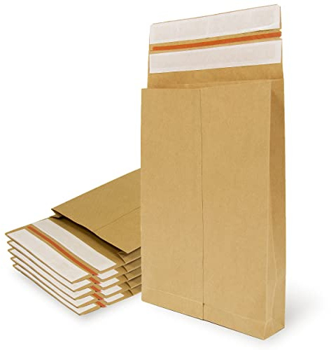 Sobres de Papel Kraft con Doble Tira de Silicona de 3 Fuelles para Envíos y Empaquetados. Bolsas de Papel para Enviar Ropa, Complementos, Decoración o Regalos - Ofituria