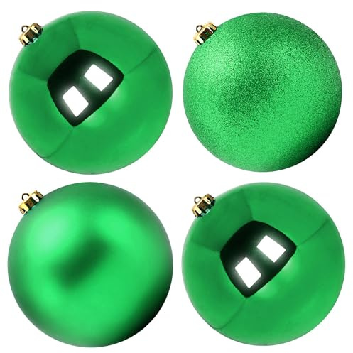 Benjia Weihnachtskugeln Groß Aussen, Dekokugel Wetterfeste Riesen Große Gross XXL Outdoor Draußen Draussen Kunststoff Weihnachtskugel Christbaumkugeln Kugeln Weihnachten (15cm/4STK, Grün)