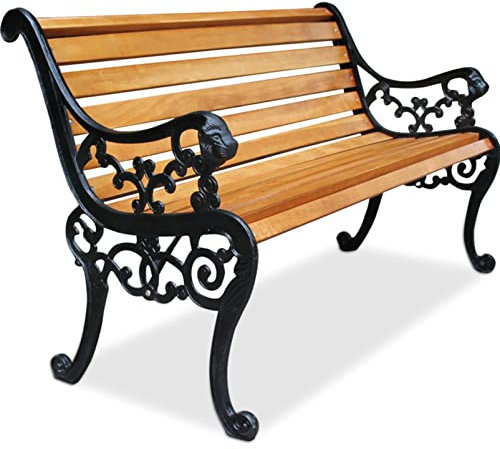 Fadiadem Patio-Gartenbank-Park-Veranda-Stuhl, Gartenmöbelbänke mit Struktur aus Gusseisen und Hartholz, Heavy-Duty Loveseat Chairs Terrassensitzplätze, Lattensitz für Hof/Rasen/Lounge/Schule
