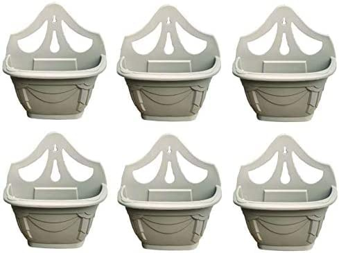 Venetian Wall Hanging Planter Plant Flower Pots Wall Fence Sturdy Strong Plastic Pot Indoor Outdoor Decorative Home Office Garden Special In TAUPE Color (Pack Of 6)