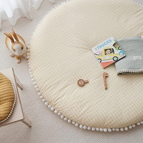 KIKOM Baby Spielmatte Gelb Karierter Kinder Krabbelmatte Schlafen Baumwollteppiche Spiel Turnhalle Matte für Aktivität Bodenmatte Kinderzimmer Dekorativ
