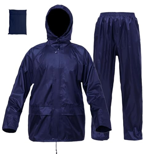 Rizzon Rain Suit Jacket/Trouser for Men Women Waterproof Lightweight Rain Gear for Outdoor Farm Fishing Motorcycle (Navy,L)