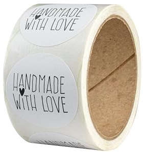 Aufkleber Handmade with Love – 50 Stück – Recyclingpapier, rund – Ø 4 cm – als Sticker oder Etiketten für Hochzeit, Weihnachten – handgemacht, Marmeladengläser, Kerzen - KLEINES HERZ