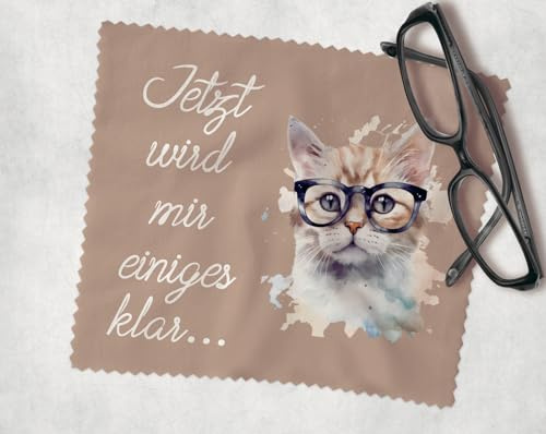 Farbwuselei Brillenputztuch Katze Beige Jetzt Wird Mir einiges klar Optikerqualität, 15x18 cm witzig Funny bedrucktes, lustiges, Mikrofasertuch (Katze beige)