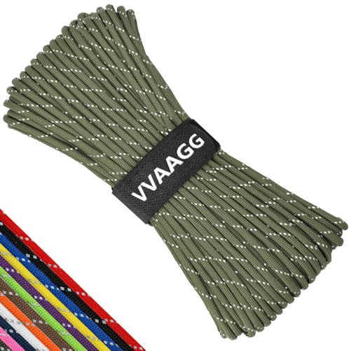 VVAAGG Reflective Paracord, 550 Parachute Cord, 4MM 7 Strand Nylon Rope