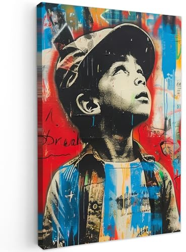 MuchoWow© Leinwandbilder Groß XXL Wall Art Decoration Bilder für die Wand | 80x120 cm - Schlafzimmer Deko Canvas Painting Wanddekoration Wohnzimmer Graffiti - Vintage - Junge - Street - Neon