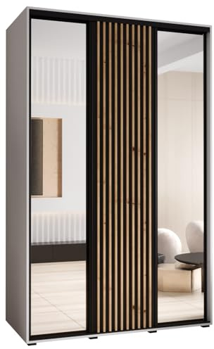 ABIKSMEBLE Lanko 2 Armoire à Trois Portes Coulissantes avec Miroir, Barre, Étagères - Moderne Armoire de Rangement pour Chambre, Salon - 235,2x150x60 cm - Blanc Noir Artisan
