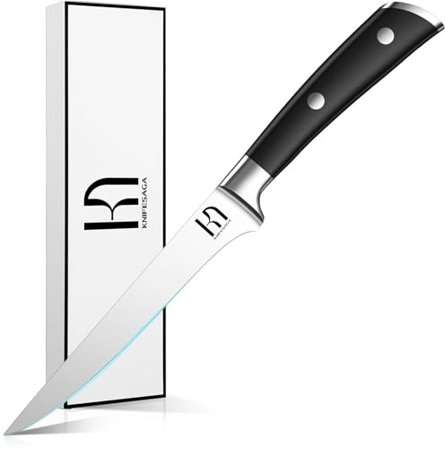 KnifeSaga Boning Knife 6 inch for kitchen, Japanese Razor Sharp Fillet Knife High Carbon Stainless Steel, Professional Meat Cutting Knife with Ergonomic Handle, Time-saving Deboning Knife