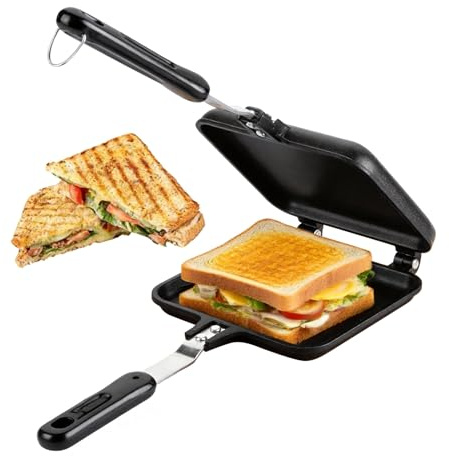 DOUQIFEI Moule à Sandwich Maison, Ridgemonkey Poêle à Frire Antiadhésive Double Face, Gaufrier, Poêle à Omelette, Poêle à Rabat Pour Gâteau Toast Sandwich