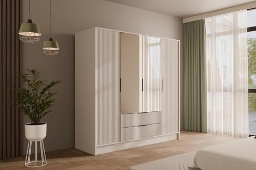 ALTDECOR Kleiderschrank mit Spiegel und selbstschließenden, Flügeltüren - NOA - 200 cm Weiß