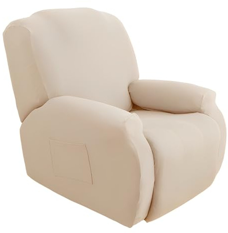 Chickwin Sesselschoner für Relaxsessel, Fernsehsessel Bezug mit Taschen Sesselschoner für Fernsehsessel Vier Jahreszeiten, Stretch Sesselschoner mit Armlehne (1 Sitz,Creme Weiß)