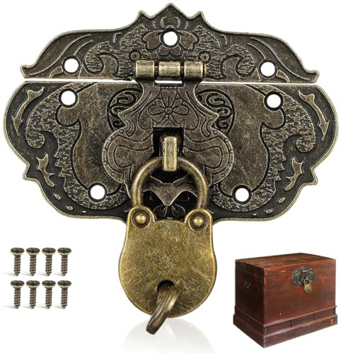 Artibetter Bear Padlock Vintage Zinc Alloy Hasp Lock for Jewelry and Gift Boxes Decorative Small Keyed Lock with Buckle Latch for Secure Closure