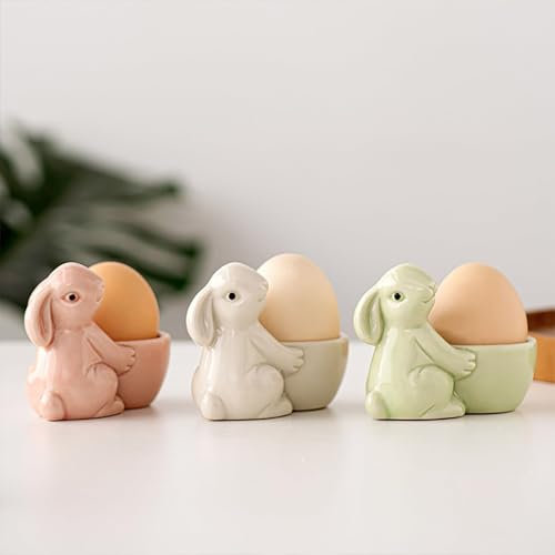 Huevera De Cerámica, Huevera De Conejo De Pascua, Novedoso Soporte De Huevos De Pascua, Soporte, Huevera, Conejito Portahuevos para Decoración De Mesa,Rosado